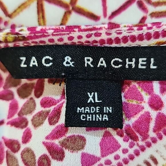 Zac & Rachel Colorful Print Top, Wide Balloon Sleeves, Pink,White,Gold, Size XL - Picture 8 of 9